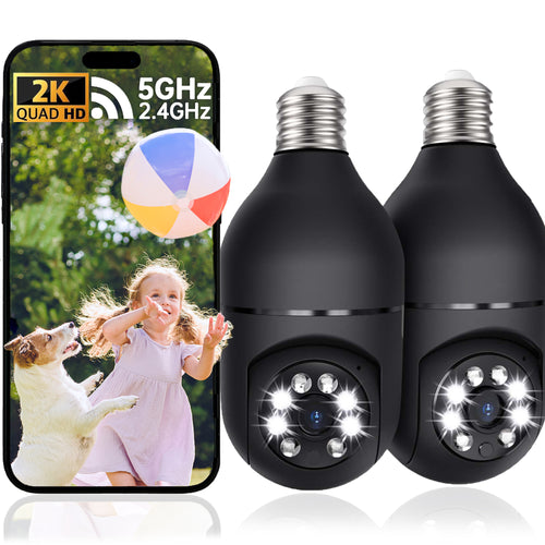 2K Light Bulb Security Camera, 2.4/5GHz Wi-Fi 6 Security Cameras Wireless Outdoor, 360° PTZ Cameras for Home Security with Color Night Vision, AI Human Detection, 2 Way Talk, Easy Installation,2 Packs