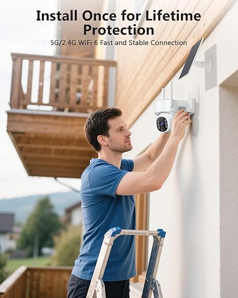 Solar Security Cameras Wireless Outdoor, 5G&2.4GHz WiFi Cameras for Home Security, 2K PTZ Battery Powered Outside Cam, 2 Way Talk, Color Night Vision, Human Detection for Porch/Garage/Yard, 2 Packs