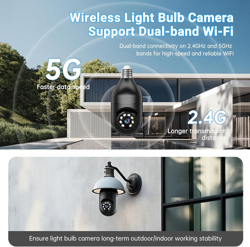2K Light Bulb Security Camera, 2.4/5GHz Wi-Fi 6 Security Cameras Wireless Outdoor, 360° PTZ Cameras for Home Security with Color Night Vision, AI Human Detection, 2 Way Talk, Easy Installation,2 Packs