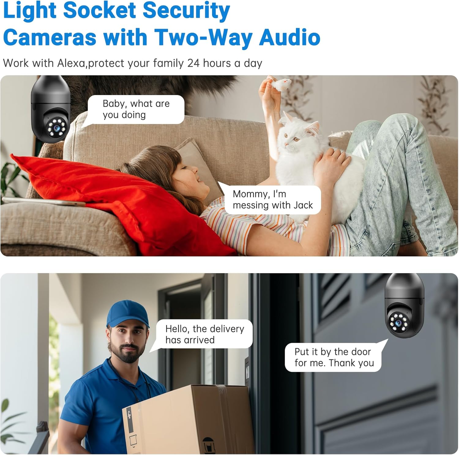 2K Light Bulb Security Camera, 2.4/5GHz Wi-Fi 6 Security Cameras Wireless Outdoor, 360° PTZ Cameras for Home Security with Color Night Vision, AI Human Detection, 2 Way Talk, Easy Installation,2 Packs