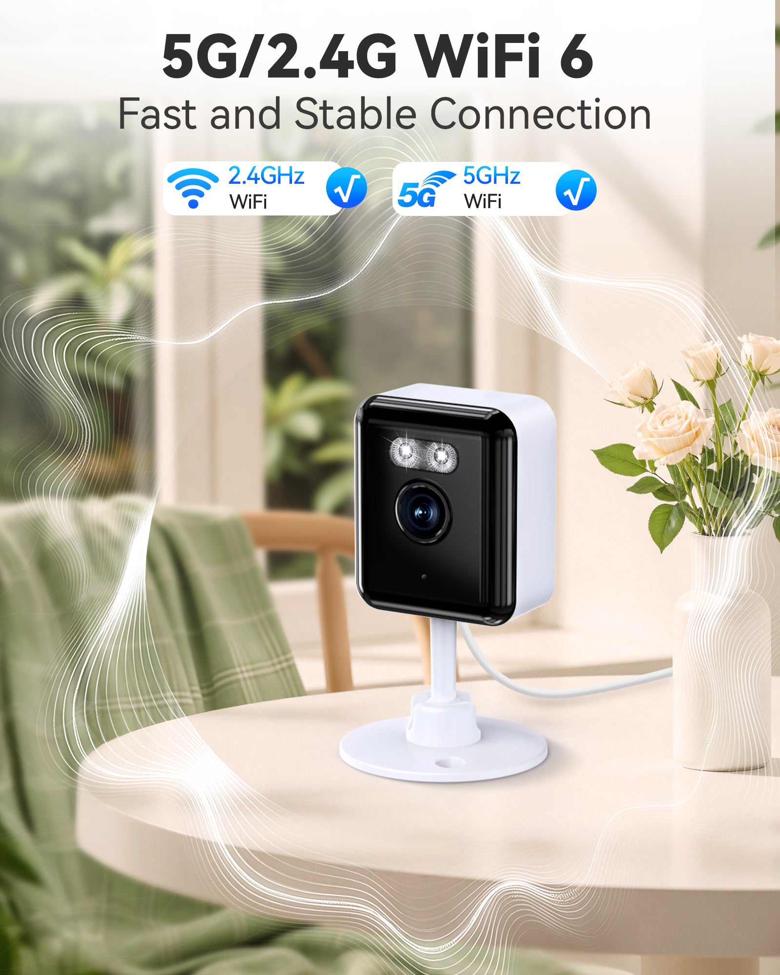 2K Cameras for Home Security, 2.4/5GHz Wi-Fi 6 Indoor Camera for Dog/Pet/Nanny/Baby with US Phone App, AI Text Recognition, Smart Search, Color Night Vision,2 Way Talk Mini Cam,Human Detection,2 Packs