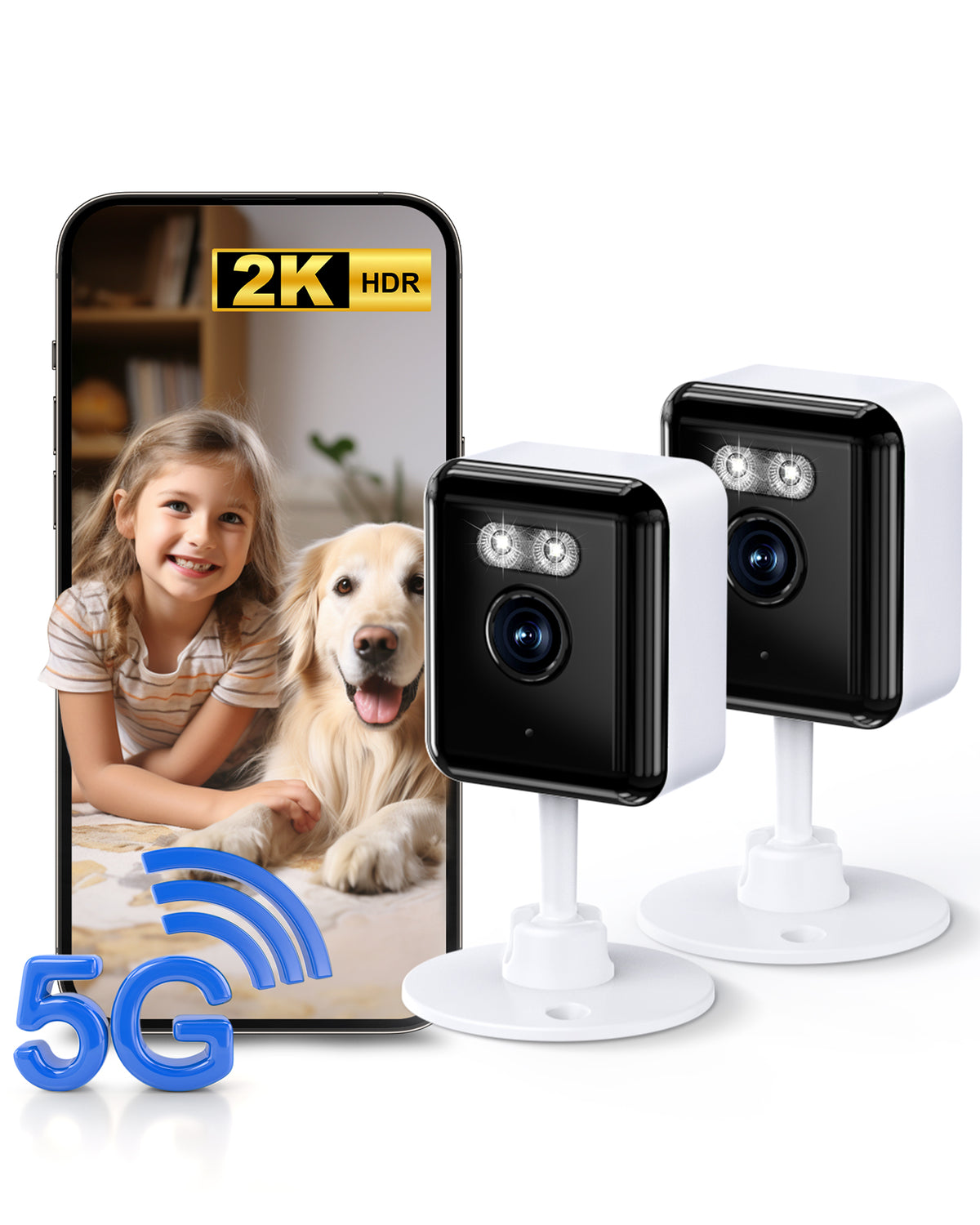 2K Cameras for Home Security, 2.4/5GHz Wi-Fi 6 Indoor Camera for Dog/Pet/Nanny/Baby with US Phone App, AI Text Recognition, Smart Search, Color Night Vision,2 Way Talk Mini Cam,Human Detection,2 Packs